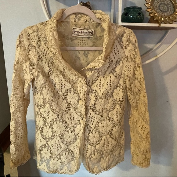 Young Edwardian By Arpeja Vintage Cream Lace Lined Blazer
